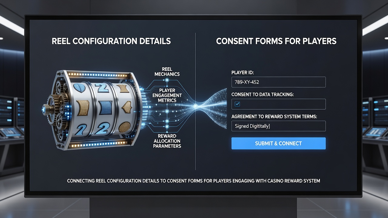 Illustration of consent form interface displaying reel configuration parameters for casino reward participants